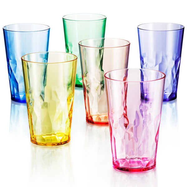 19 oz Unbreakable Premium Drinking Glasses - Set of 6 - Tritan Plastic Cups - BPA Free - 100% Made in Japan (Assorted Colors) - UPC:641945603514